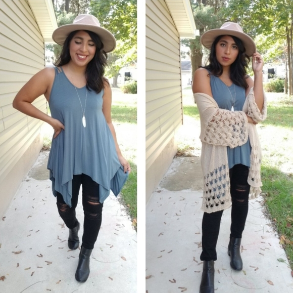 SAGE CUTOUT HANDKERCHIEF TANK TUNIC TOP - Picture 2 of 7